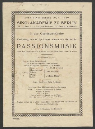 Matthäus-Passion; Coro (2), orch (2); BWV 244