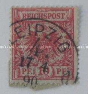 Briefmarke: Deutsche Reichspost 10 Pfennig; Ortsstempel: Leipzig 17. 4. 1890