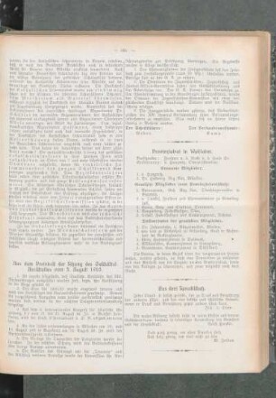 Aus dem Protokoll der Sitzung des Geschäftsf. Ausschusses vom 3. August 1910
