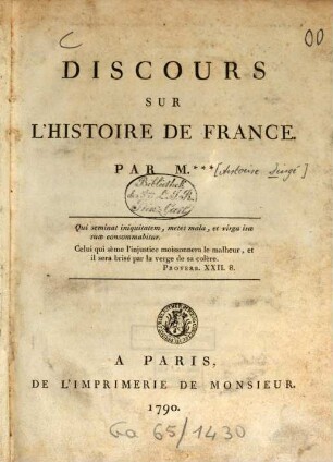 Discours sur l'histoire de France