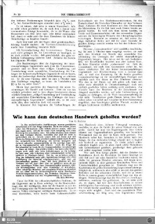 Wie kann dem deutschen Handwerk geholfen werden?