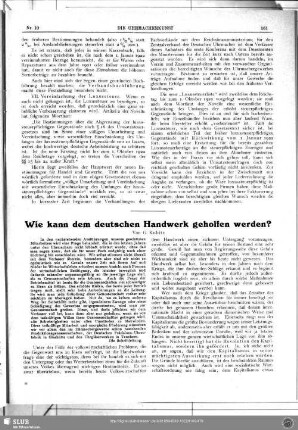 Wie kann dem deutschen Handwerk geholfen werden?