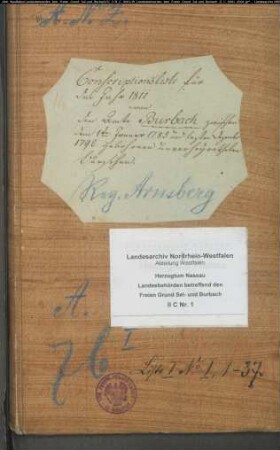 Konskriptionsliste des Amtes Burbach