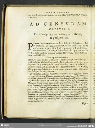 Ad Censuram Capitis I. De S. Scripturae autoritate, perfectione, & perspicuitate