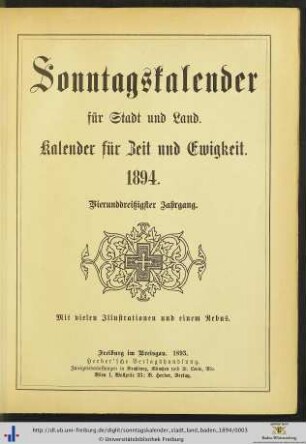34. Jahrgang: Sonntagskalender für Stadt und Land