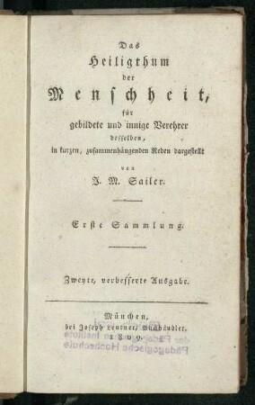 Sammlung 1: Das Heiligthum der Menschheit : für gebildete und innige Verehrer desselben