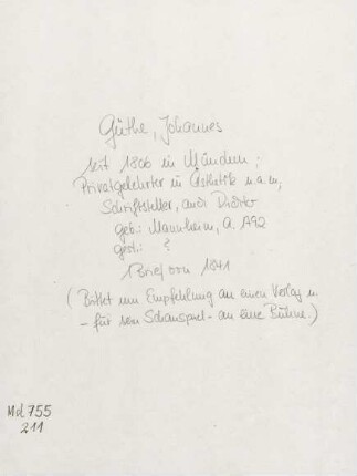 Brief von Johannes Güthe an Gustav Schwab