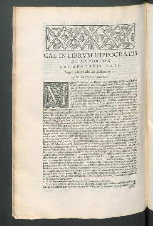 Gal. in librum Hippocratis de humoribus commentarii tres.
