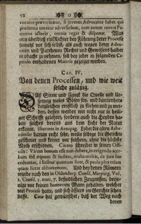 Cap. IV. Von denen Processen, und wie weit solche zuläßig.