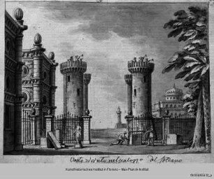 Sammlung von 116 Bühnenbildern (Raccolta di 116 scene teatrali) : Bühnenbildentwurf mit Idealarchitektur