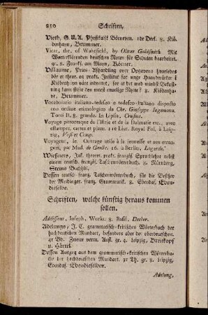 Schriften, welche künftig heraus kommen sollen.
