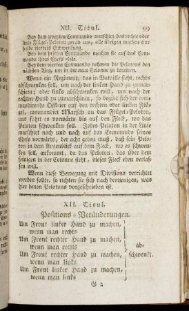 XII. Titul. Positions-Veränderungen.