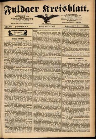Erste Ausgabe vom Freitag, den 24. Juli 1903.