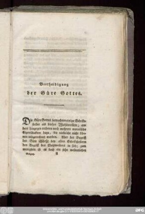 Vertheidigung der Güte Gottes.