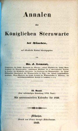 Annalen der Königlichen Sternwarte bei München. 2. 1849