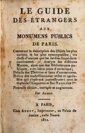 Le guide des étrangers aux monumens publics de Paris