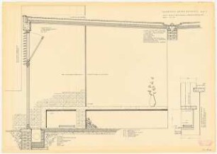 Wohnhaus an der Rehwiese, Berlin-Nikolassee: Schnitt durch Fensterwand, Innenentwässerung, Kamin, 1:10
