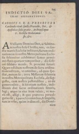 Indictio Diei Sacrae Ordinationis.