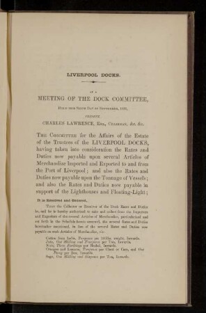 Liverpools docks. Meeting of the dock committee,