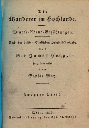 Die Wanderer im Hochlande : Winter-Abend-Erzählungen, Theil 2 (1826)