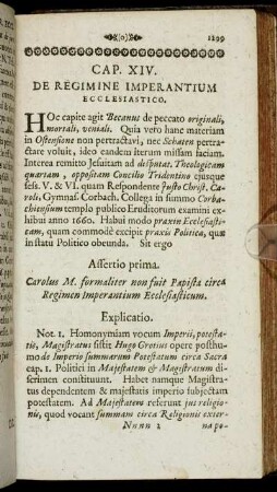 Assertio prima. [...] circa Regimen Imper antium Ecclesiasticum.