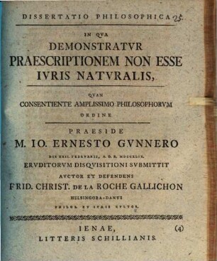 Dissertatio Philosophica In Qva Demonstratvr Praescriptionem Non Esse Ivris Natvralis