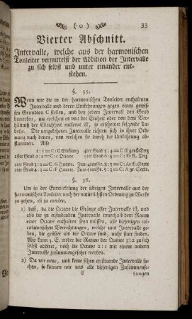 Vierter Abschnitt. Intervalle, welche aus der harmonischen Tonleiter vermittelst der Addition der Intervalle zu sich selbst und unter einander entstehen.