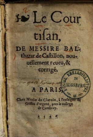 Le Courtisan, de Messire Balthazar de Castillon