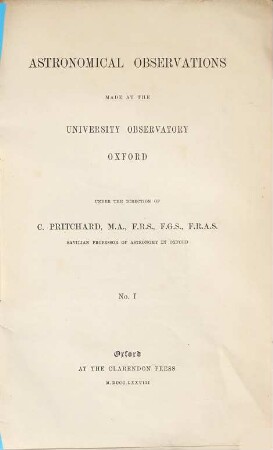 Astronomical observations made at the University Observatory, Oxford. 1. 1878