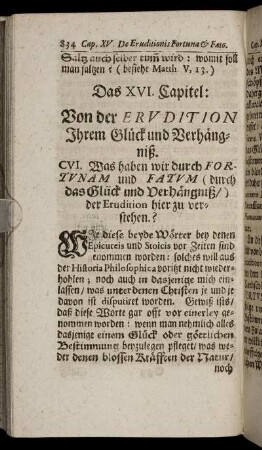 Das XV. Capitel: Von der Erudition Ihrem Glück und Verhängniß.