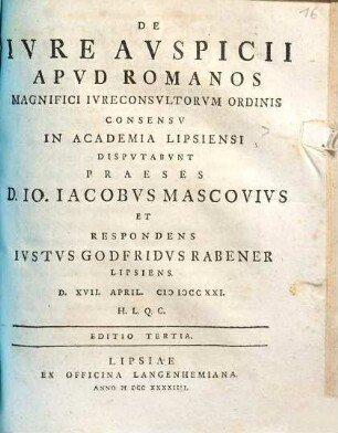 De Ivre Avspicii Apvd Romanos