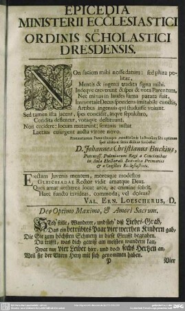 Epicedia Ministerii Ecclesiastici Et Ordinis Scholastici Dresdensis
