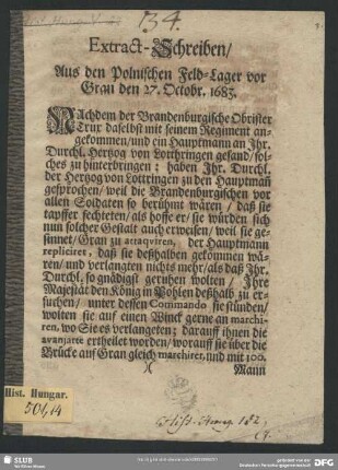 Extract-Schreiben, aus den Polnischen Feld-Lager vor Gran den 27. Octobr. 1683