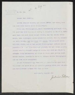Brief von Julius Elias an Gerhart Hauptmann