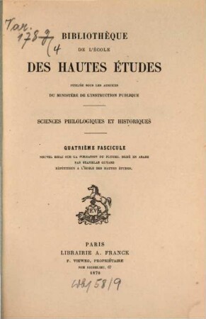 Nouvel essai sur la formation du pluriel brisé en arabe