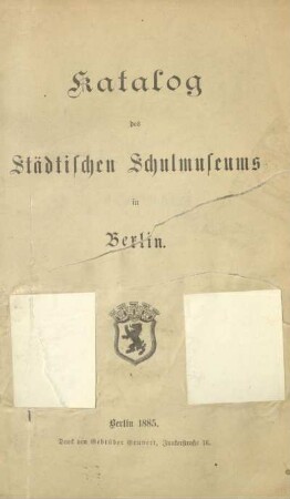 Katalog des Städtischen Schulmuseums in Berlin