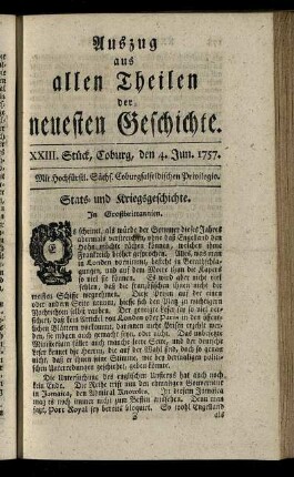 XXIII. Stück, Coburg, den 4. Jun. 1757.