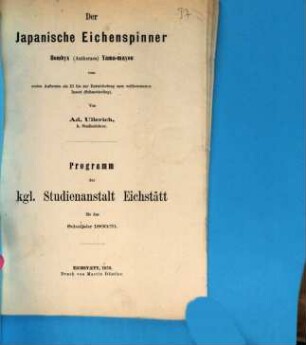 Programm der Kgl. Studien-Anstalt Eichstätt. 1869/70 (1870)