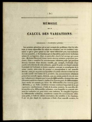 Mémoire sur le Calcul des variations.