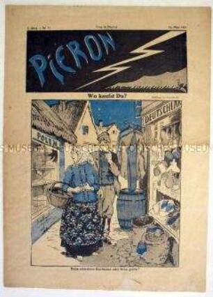 Nationalistische deutsche Satire-Zeitschrift aus Oberschlesien "Pieron" mit antipolnischen Karikaturen und Texten aus dem Vorfeld der Volksabstimmung 1921