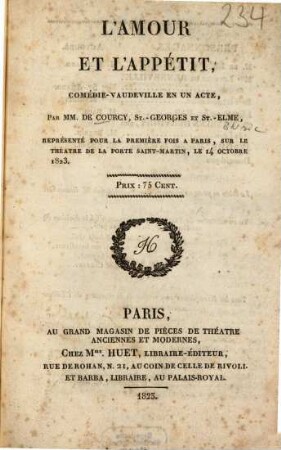 L' amour et l'appétit : Comédie-vaudeville en un acte
