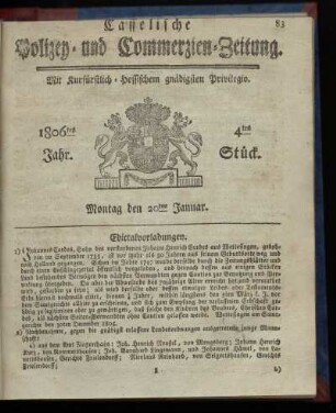 1806tes Jahr. 4tes Stück. Montag den 20ten Januar