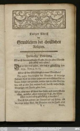 Kurzer Abriß der Grundlehren der Christlichen Religion.