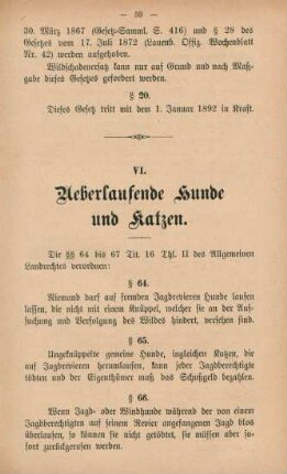 VI. Ueberlaufende Hunde und Katzen
