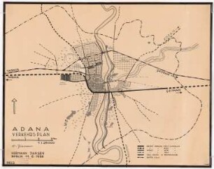 Stadtplanung, Adana Gesamtbebauungsplan: Übersichtsplan und Hauptverkehrslinienplan 1:25000, Maßstabsleiste