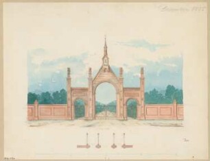Kirchhofsportal Monatskonkurrenz Dezember 1855: Grundriss, Aufriss; Maßstabsleiste