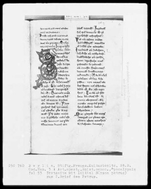 Neutestamentliche Schriften, Bibliorum sacrorum pars finalis — Initiale S(ymon petrus), Folio 53recto