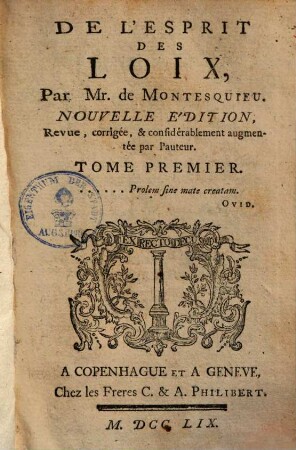 De l'esprit des loix, 1
