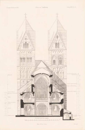 Limburger Dom: Querschnitt durch das Langhaus (aus: Atlas zur Zeitschrift für Bauwesen, hrsg. v. G. Erbkam, Jg. 24, 1874)