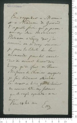 Brief von Jean Pierre Erman an Unbekannt